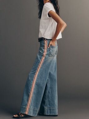 Pilcro Azura High Rise Wide Leg Track Stripe Jeans Size 27